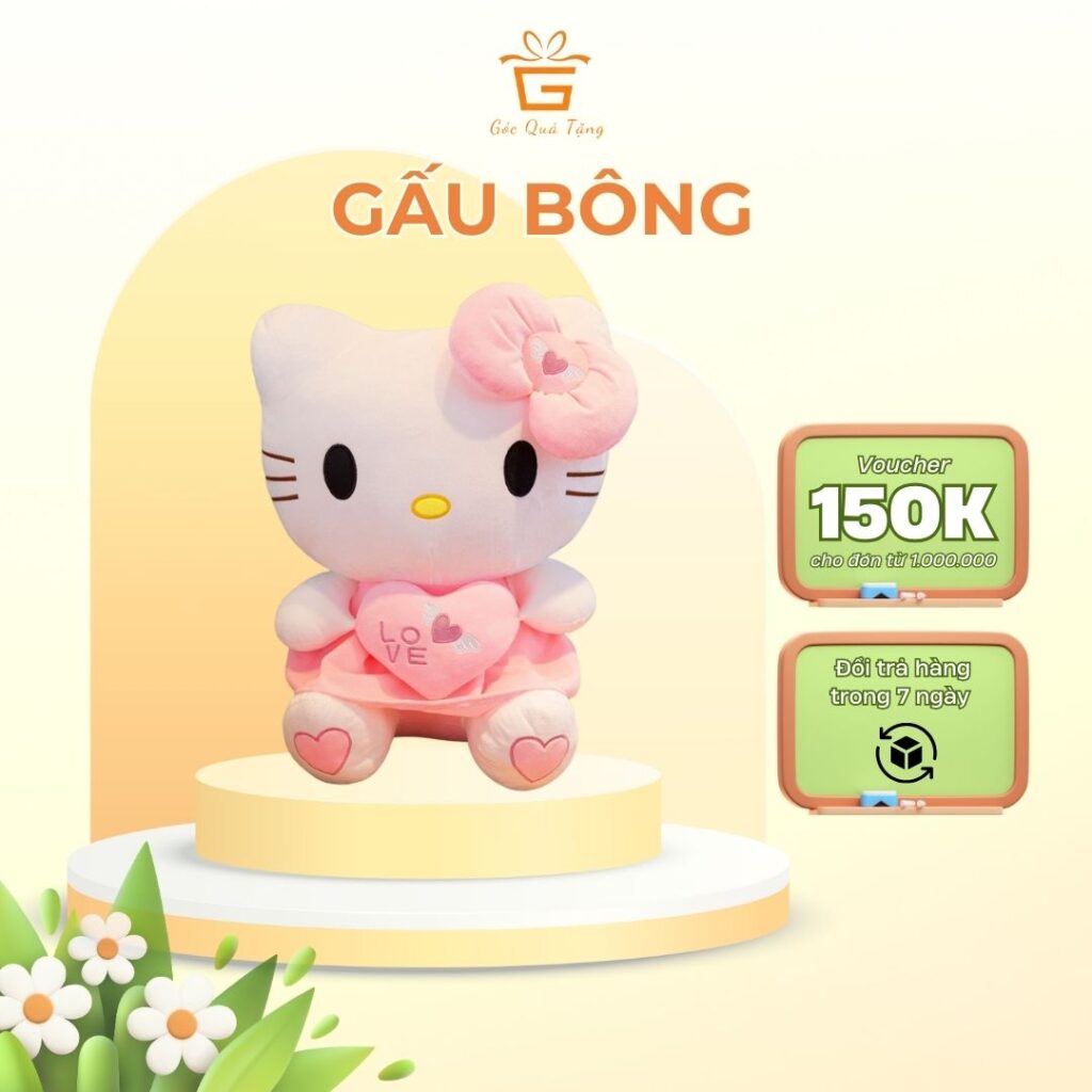 Gấu bông hello kitty lớn váy hồng đáng yêu